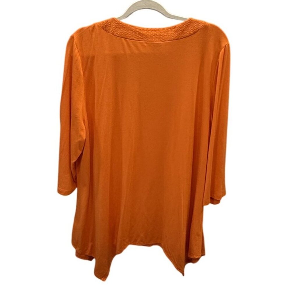 Adrianna Papell Womens 2X Orange 3/4 Sleeve Lightweight Blouse Sharkbite - Picture 5 of 6